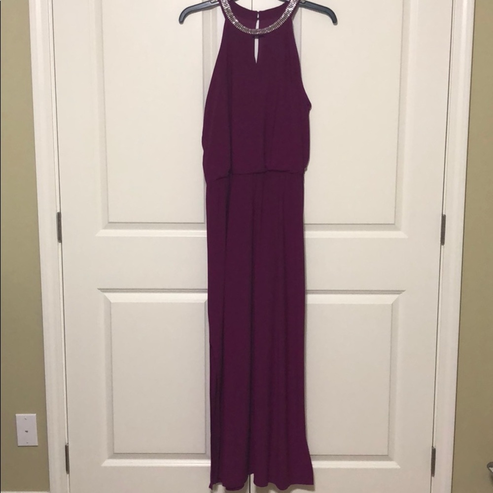 Fuchsia dress with rhinestone neck